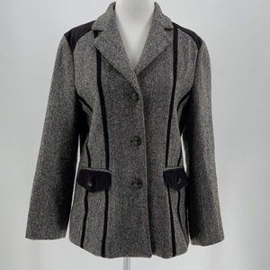 KIM HEE SUN Retro Tweed Academia Blazer Black Suede Gray Button Front Size Small
